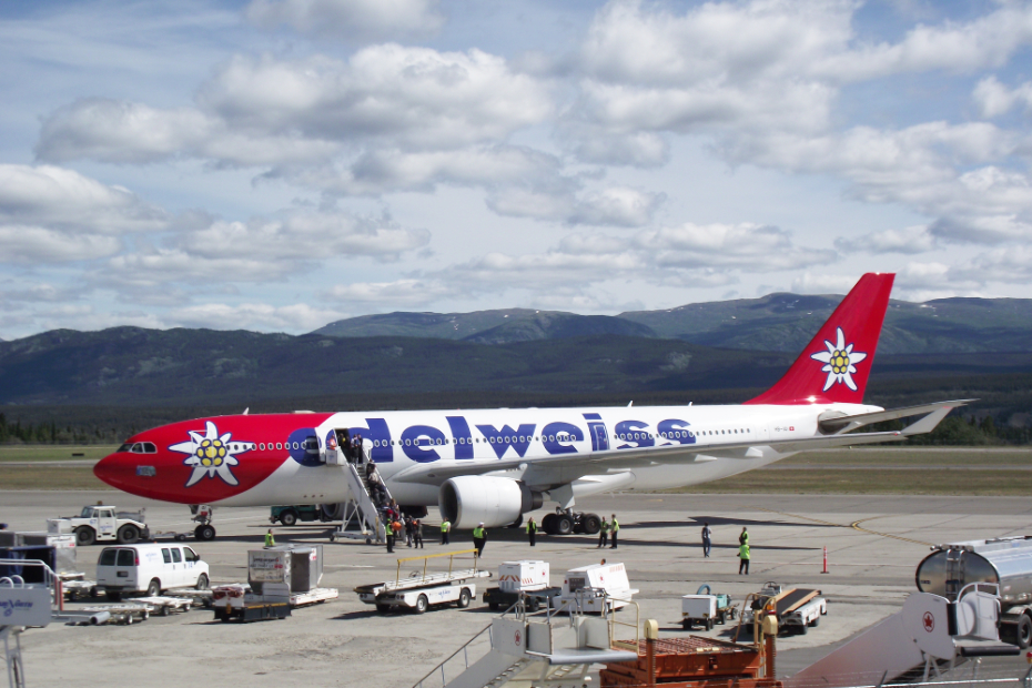 HB-IQI: 1999 Airbus A330-223 operated by Edelweiss Air, at Whitehorse, Yukon (YXY), on July 4, 2011.