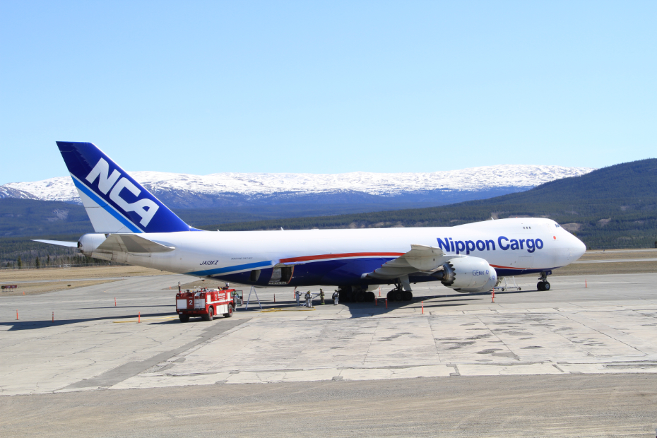 JA13KZ: Boeing 747-8KZF operated by Nipon Cargo Airlines, at Whitehorse, Yukon (CYXY) on May 23, 2013.