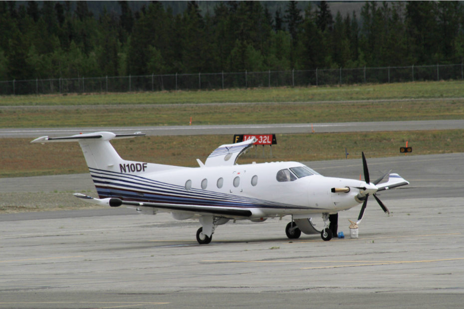 N10DF, a 2003 Pilatus PC-12/47E, at Whitehorse, Yukon (CYXY) on July 24, 2014.