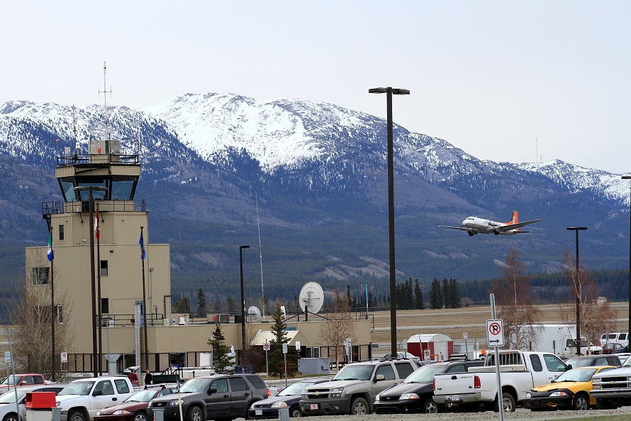One of Air North's Hawker Siddeley HS 748s takes off at Whitehorse, Yukon