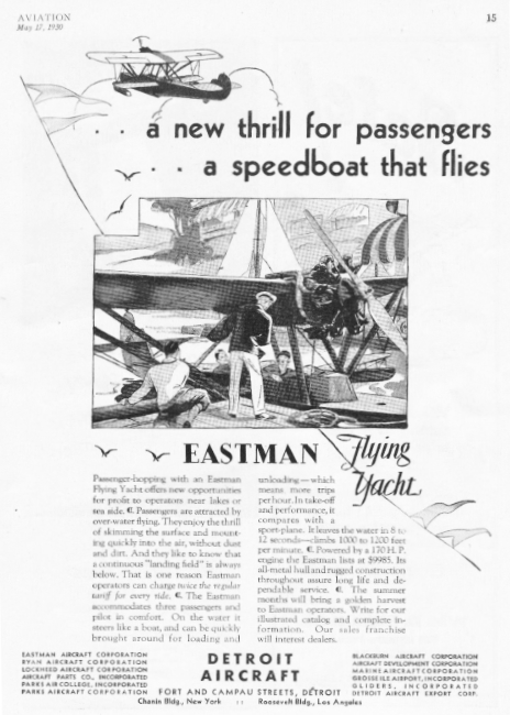Ad for Eastman Flying Yacht seaplane - Aviation, May 17, 1930.