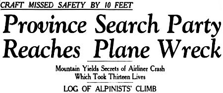 Headline: Province Search Party Reaches Plane Wreck, 1943