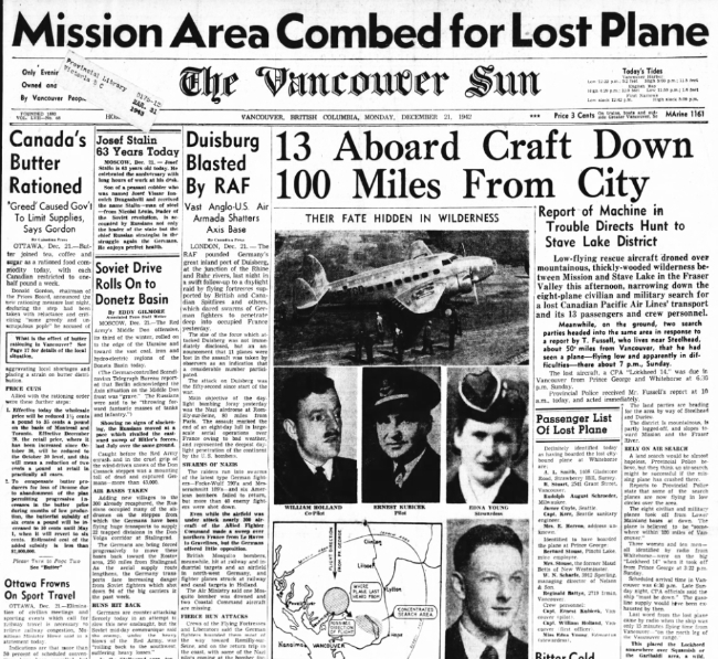 Headline: 13 Aboard Craft Down 100 Miles From City, 1942