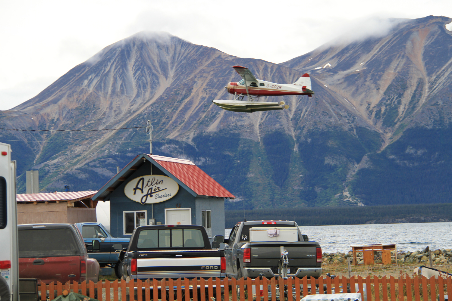 Atlin Air (Atlin, BC) with their de Havilland DHC-2 MK. I Beaver C-GOZR flying past, on August 25, 2014.