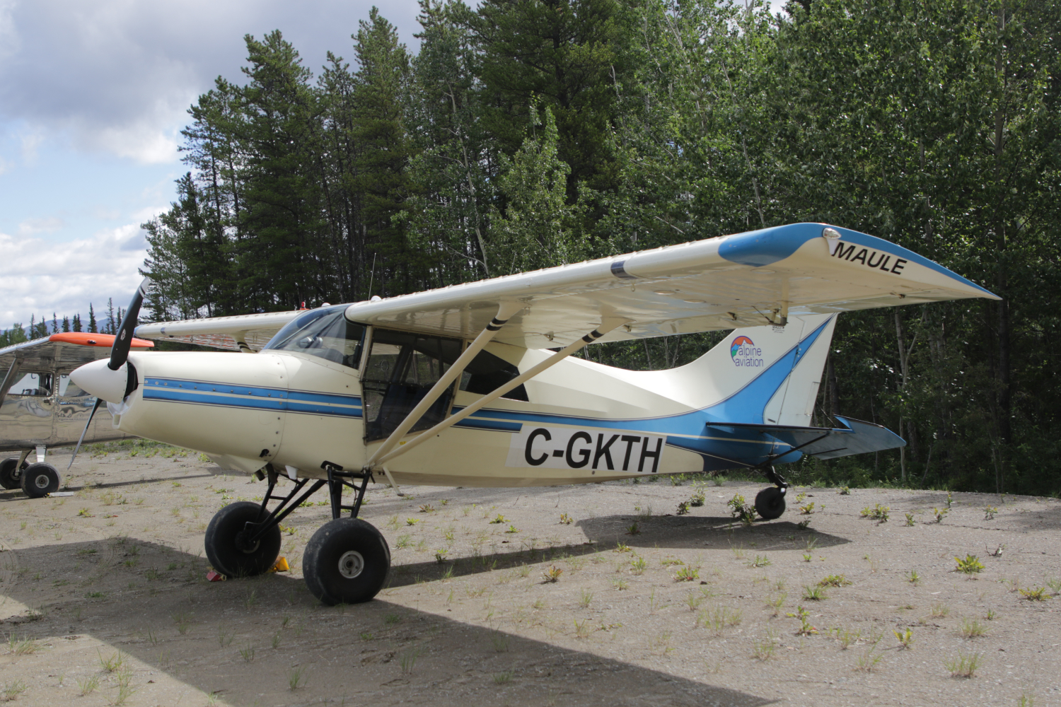 C-GKTH, a Maule MX-7-180A owned by Alpine Aviation, at Cousins, Yukon (CFP8), on July 25, 2026.