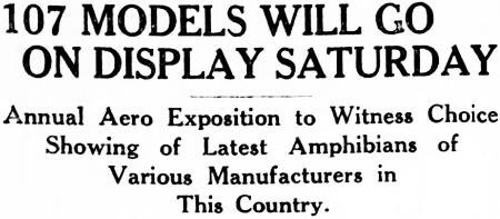 Headline: 107 Aircraft Models Will Go On Display Saturday, 1929