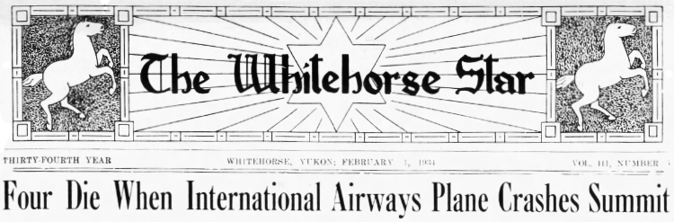Headline: Four Die When International Airways Plane Crashes at Summit, 1935
