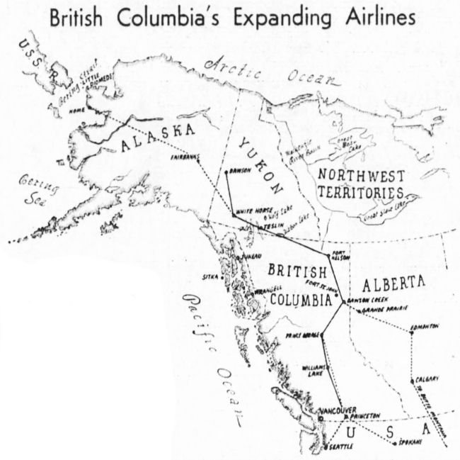 Headline: Map of British Columbia's Expanding Airlines, 1941