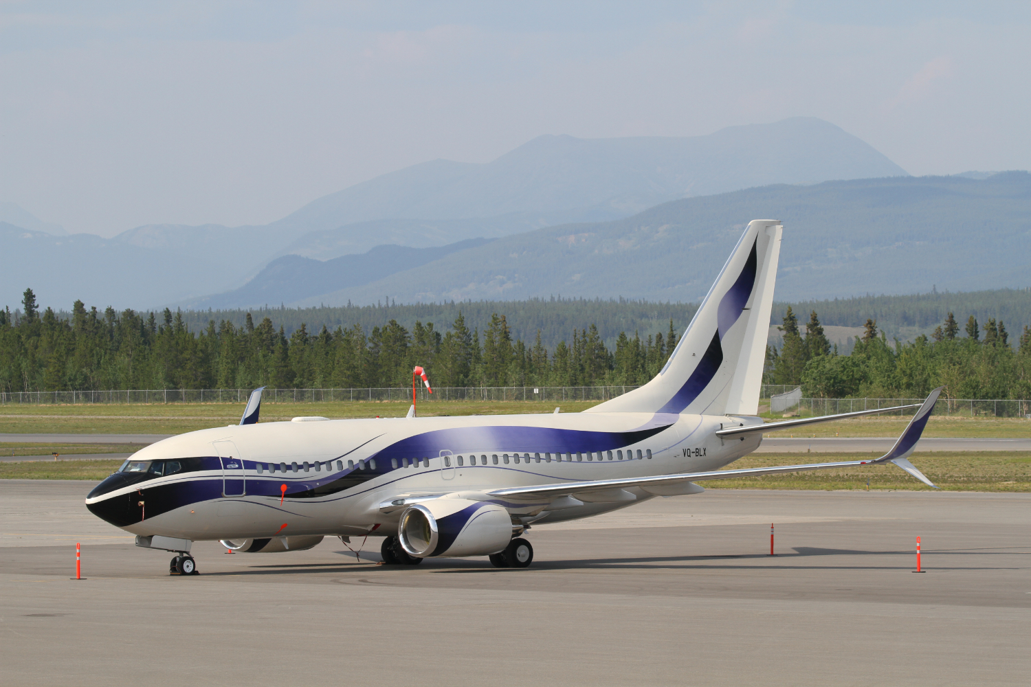 Gama Aviation's Bermuda-registered Boeing 737-7GV VQ-BLX at Whitehorse, Yukon (YXY), on June 29, 2019.