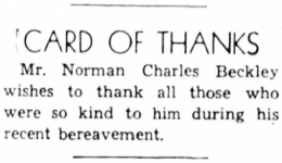 Card of Thanks from Norman Charles Beckley, 1952.