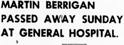  Martin Berrigan passed away - 1950