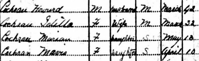 Howard Cochran and family, 1911 census