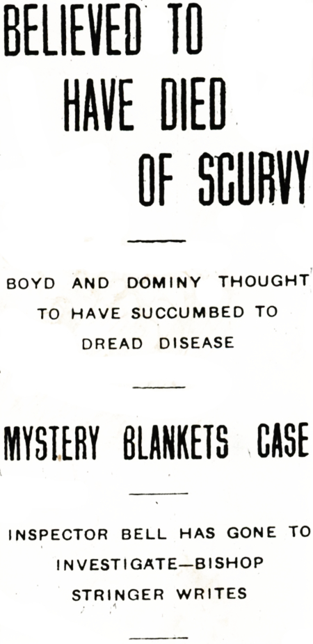 Headline: Believed to Have Died of Scurvy, 1915