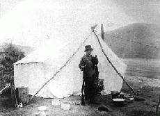 Mrs. Frances Gillis at a hunting camp near Dawson City, Yukon