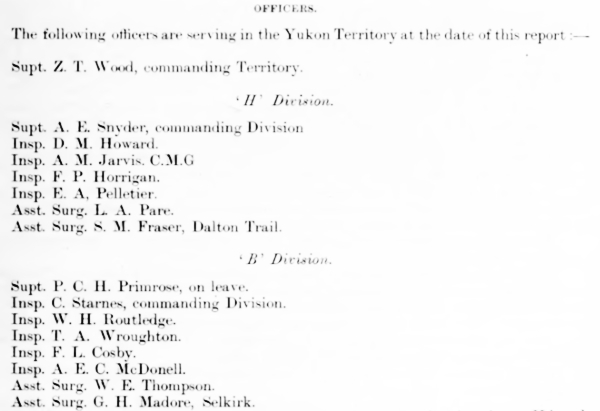 NWMP Yukon Officers: Annual Report of the North-West Mounted Police, 1901
