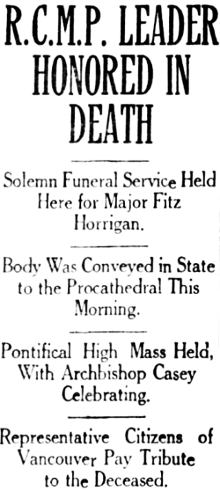 Headline: Major Fitz Horrigan Dead, 1920