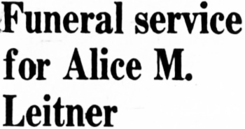 Funeral service for Alice M. Leitner, 1964