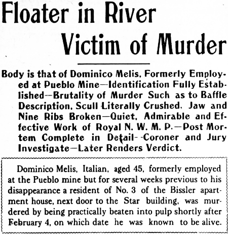 Headline: Floater in River Victim of Murder, 1914
