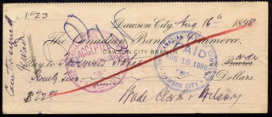 Canadian Bank of Commerce cheque signed by Belinda Mulroney in August 1898