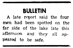Notice: Mssing men spotted on Lake Laberge, 1963