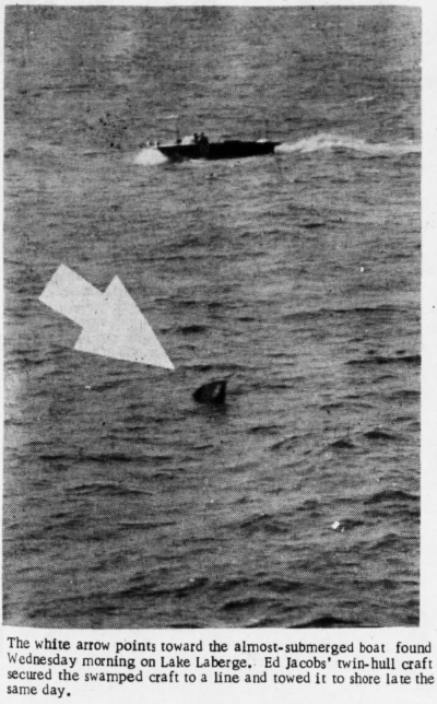Photo: Missing Boat Found on Lake Laberge, 1963
