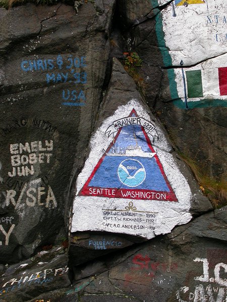 Signature of the NOAA research ship Rainier at Skagway, Alaska
