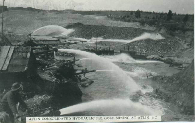 Hydraulic gold mining by the Atlin Consolidated Mining Company, ca. 1906
