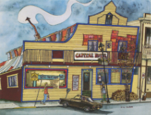 The Capital Hotel, Main Street. Postcard using a painting by Jim Robb, 1991.