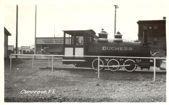 The steam locomotive Duchess at Carcross, Yukon in the early 1950s.