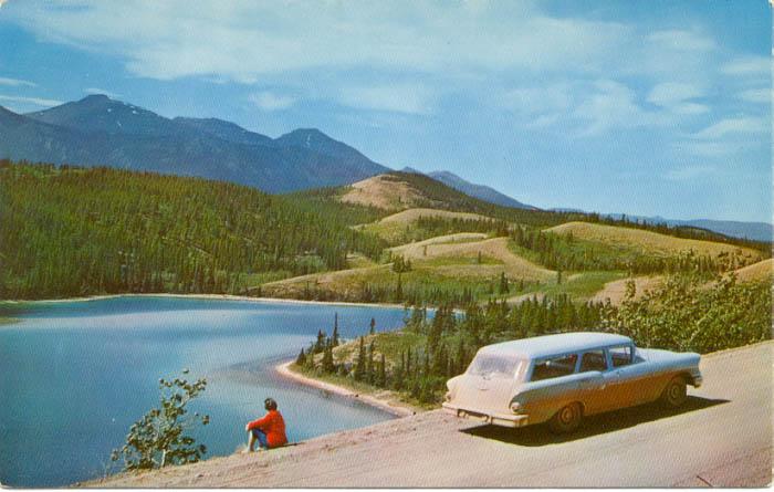 A historic postcard showing Emerald Lake, just north of Carcross, in the early 1960s.