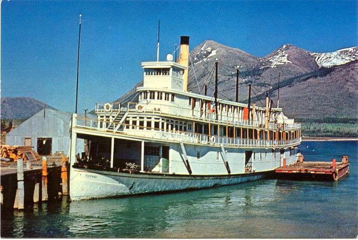 A historic postcard showing the sternwheeler Tutshi in the 1950s.