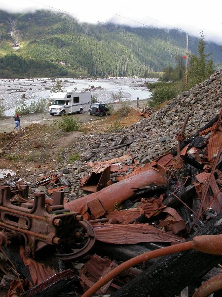 A photo of mine ruins along the lower Salmon River Road in September 2001.