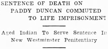 Headline: Sentence of Death on Paddy Duncan Commuted to Life Imprisonment, 1937