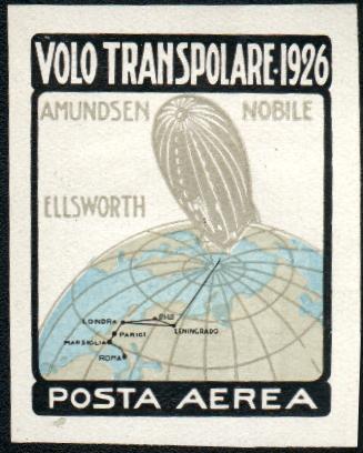 Italian stamp honoring the 1926 North Pole flight of the airship Norge
