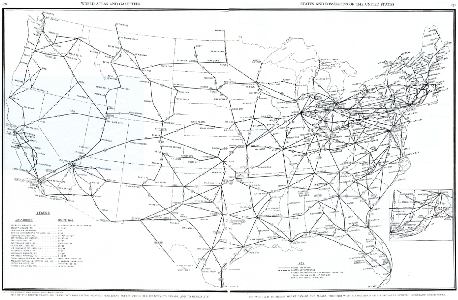 Air Routes in North America, 1947