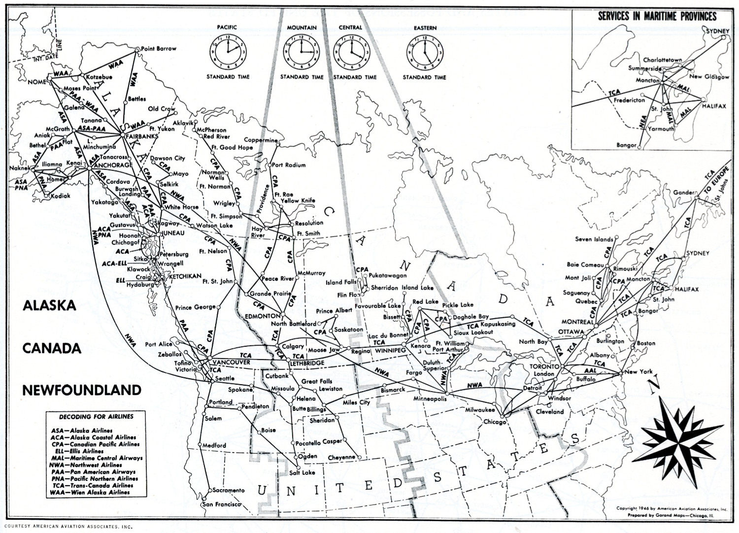 Air Routes in Alaska, Canada, and northern States 1947