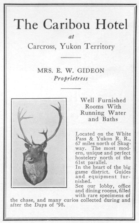 1930 ad for Caribou Hotel, Carcross, Yukon Territory
