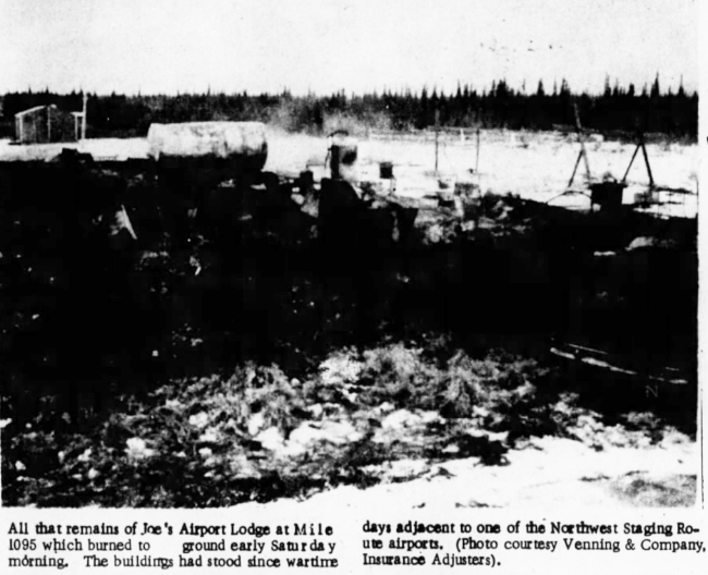 Joe's Airport Lodge destroyed by fire, 1962