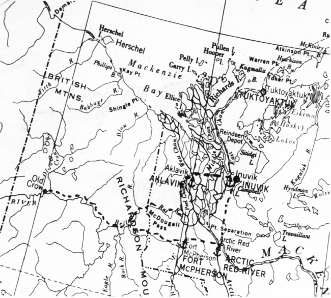 Map of the last RCMP sled dog patrol, 1969
