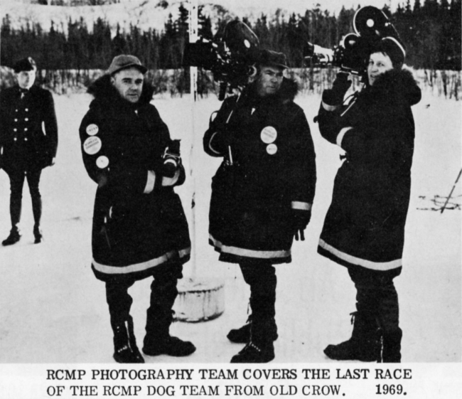 RCMP photography team covers the last patrol of the RCMP dog patrol from Old Crow, Yukon, 1969