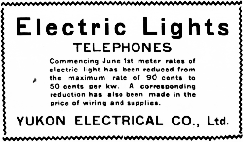 Yukon Electrical Company rates, June 8, 1906