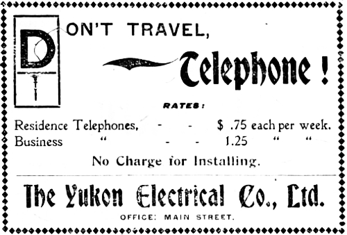 Yukon Electrical Company telephone rates, April 8, 1904