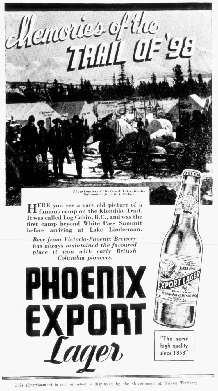 Phoenix Export Lager ad in The Whitehorse Star, February 26, 1937.