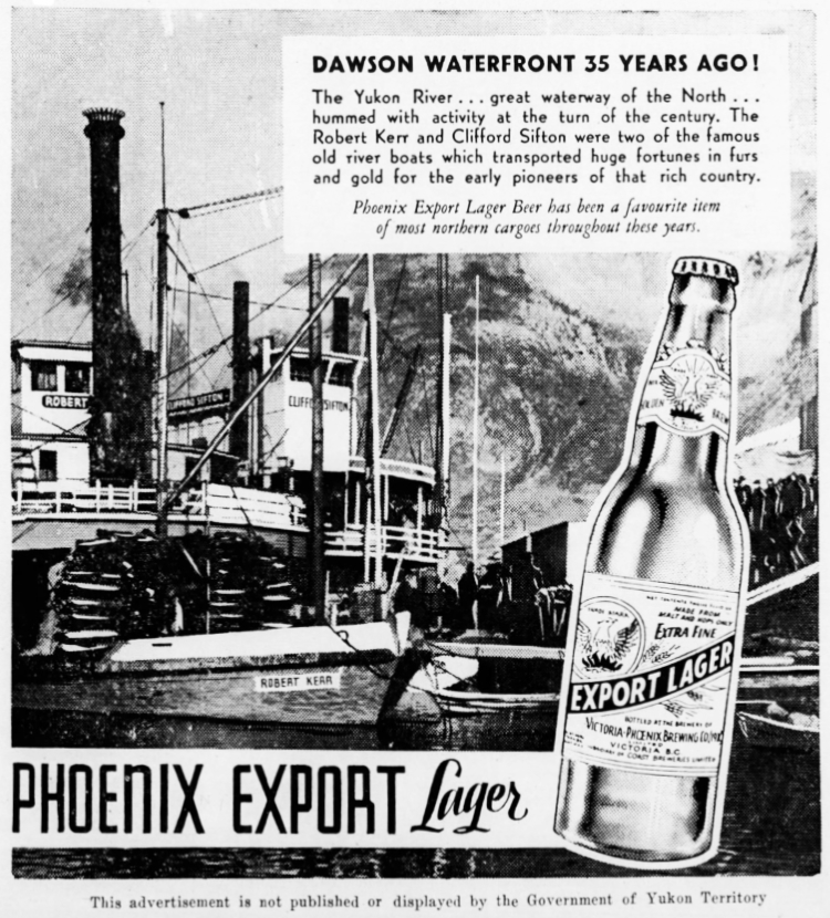 Phoenix Export Lager ad in The Whitehorse Star, July 29, 1938.
