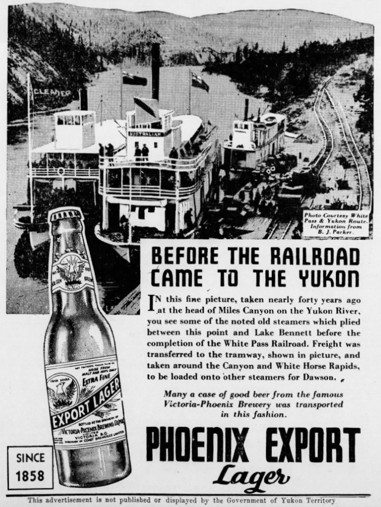 Phoenix Export Lager ad in The Whitehorse Star, August 12, 1938.