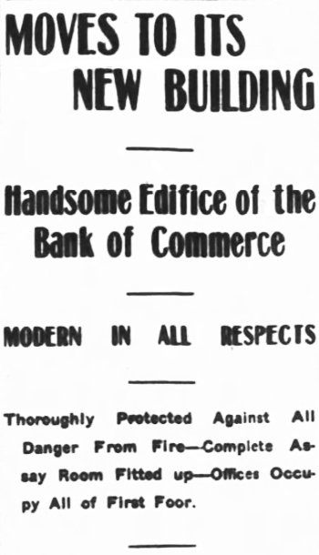 Headline: Bank of Commerce Moves To Its New Building, 1901