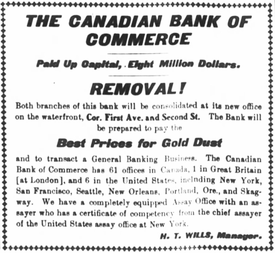 Ad for The Canadian Bank of Commerce, Dawson City, May 24, 1901.
