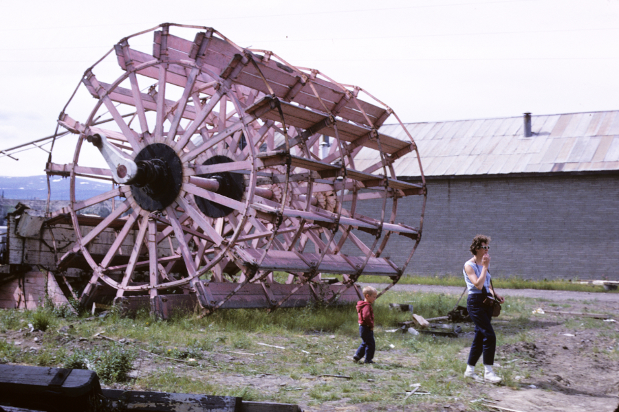 A huge paddlewheel from one of the Yukon River boats. Photo shot in 1966 - digital image donated to ExploreNorth by Michael Drews in 2025.