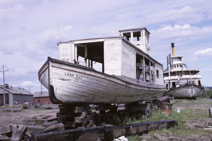 The 54-foot launch Loon was built for the British Yukon Navigation Company in 1922. Photo shot in 1966 - digital image donated to ExploreNorth by Michael Drews in 2025.