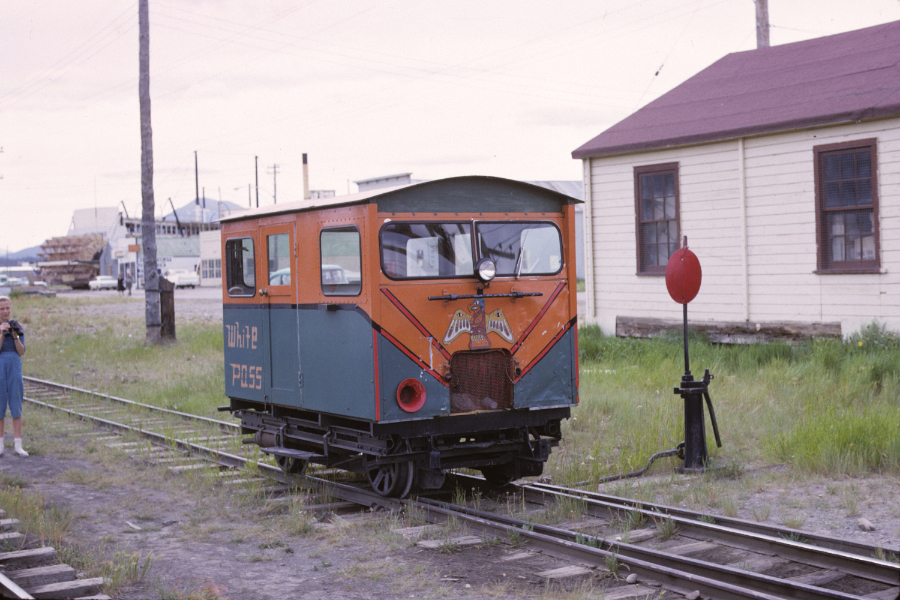 A White Pass & Yukon Route 'Casey' in Whitehorse. Photo shot in 1966 - digital image donated to ExploreNorth by Michael Drews in 2025.